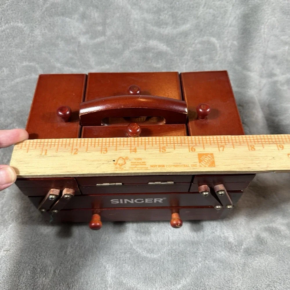 Vintage Singer Wooden Sewing Box Accordion Fold Out Caddy With Lots Of Supplies